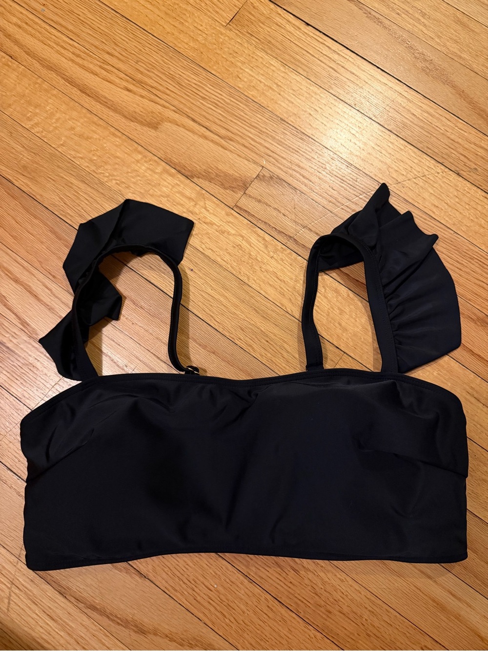 Black Ruffle Strap Bandeau Swim Top - Women
